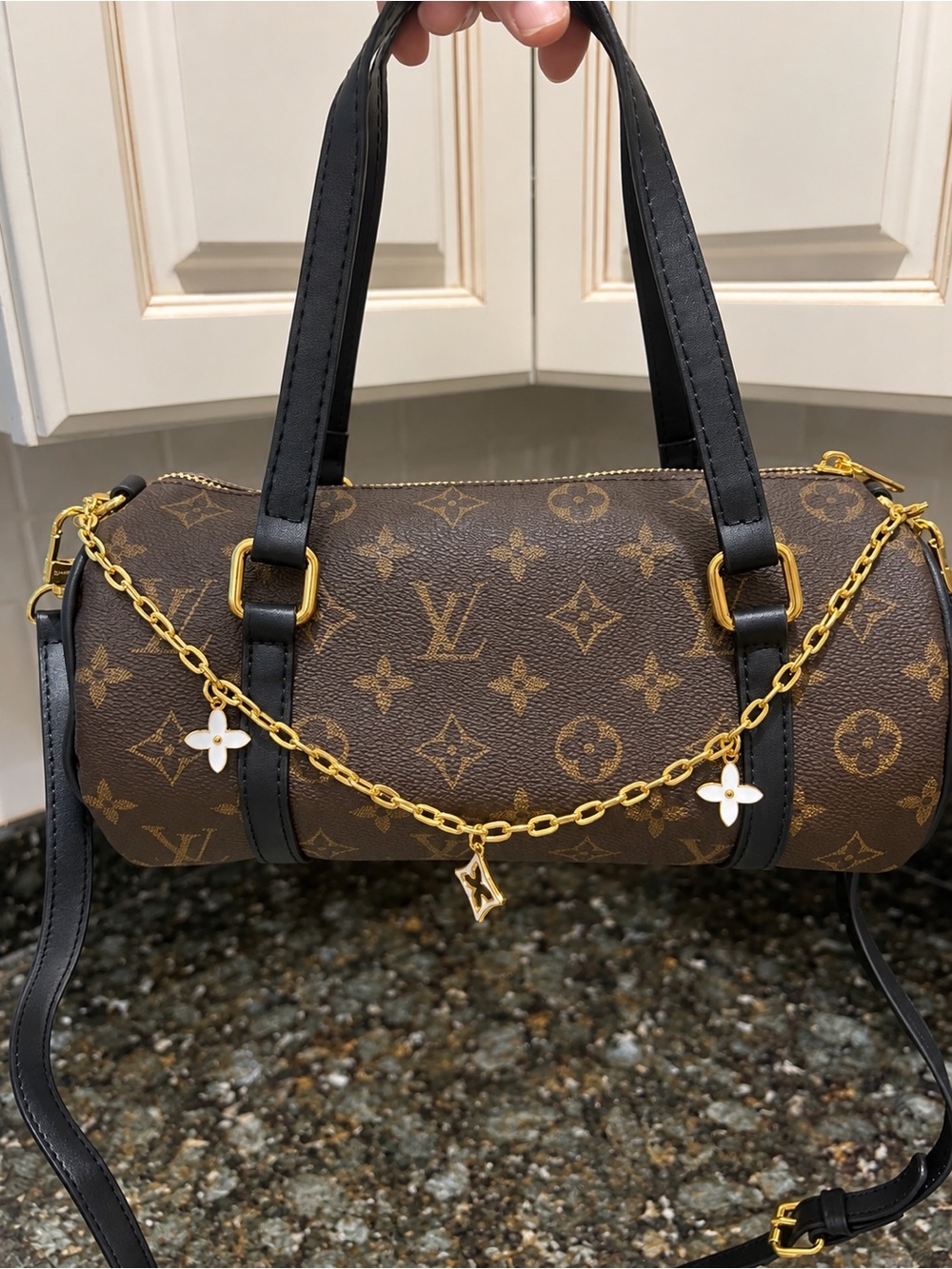 Monogram Cylindrical Satchel in Brown & Black